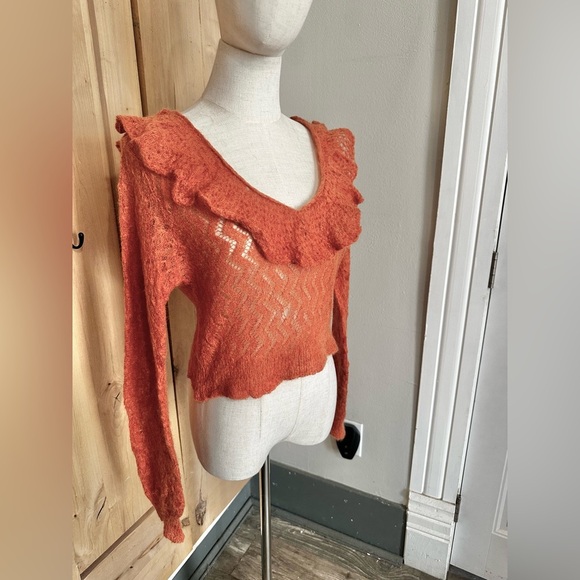 Free People Macaroon Ruffled Neck Knit Sweater Orange - Picture 3 of 6